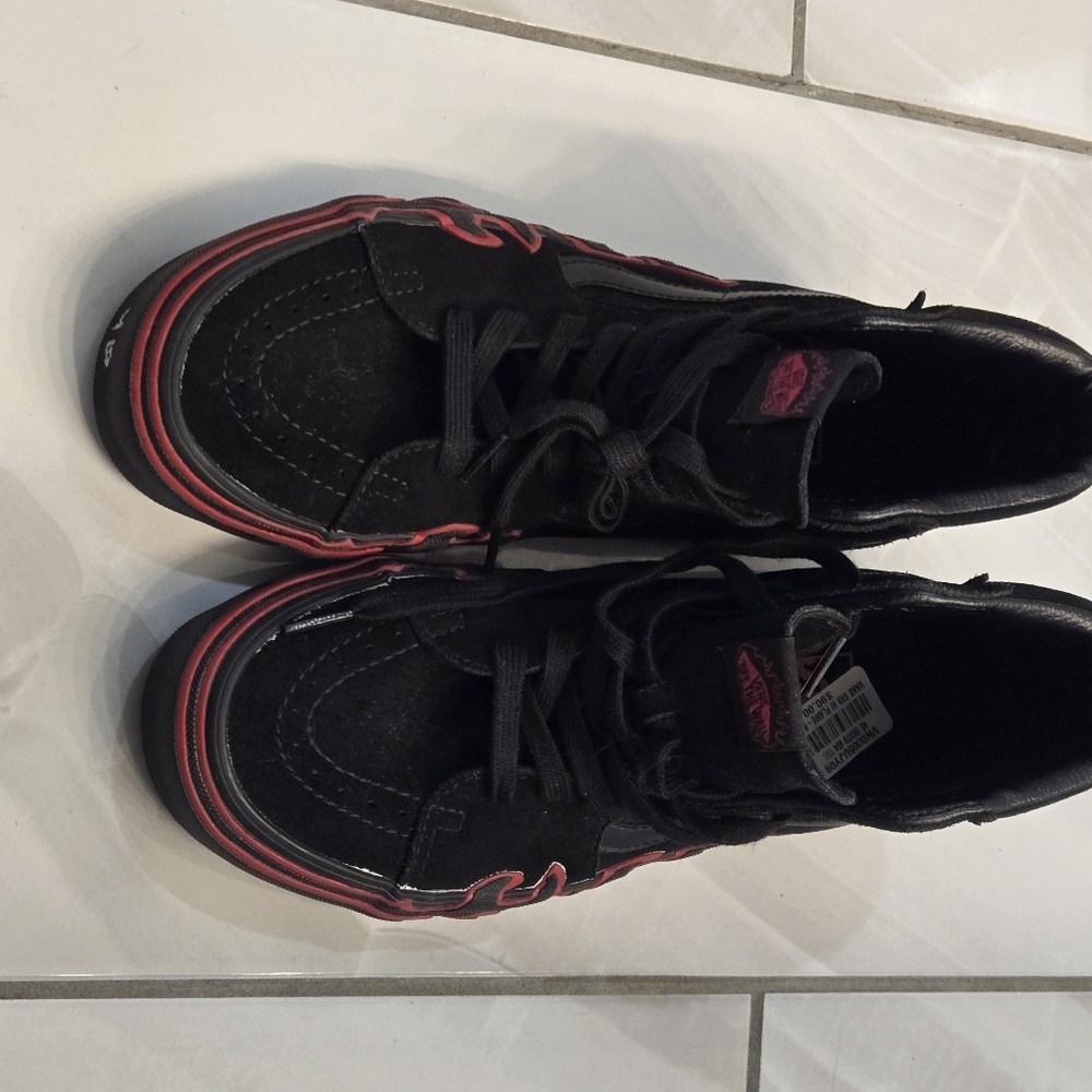 Vans high tops flame black and red